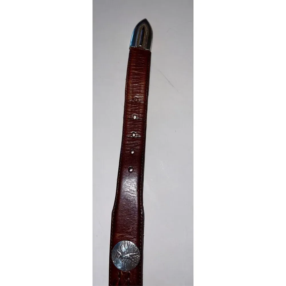 ONYX‎ by Brighton Golf Belt Brown Braided Leather & Silver Accent size 36